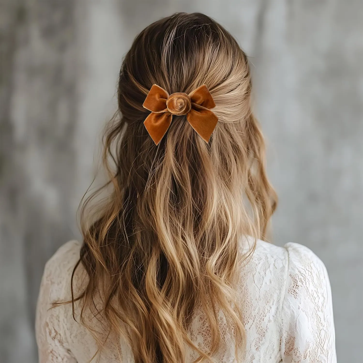 Rosette Velvet Double Clip Set - Caramel | Elegant Velvet Hair Clips with Hand-Crafted Rosette Accents | Secure Alligator Clips for Timeless Style | Perfect for Special Occasions & Everyday Wear