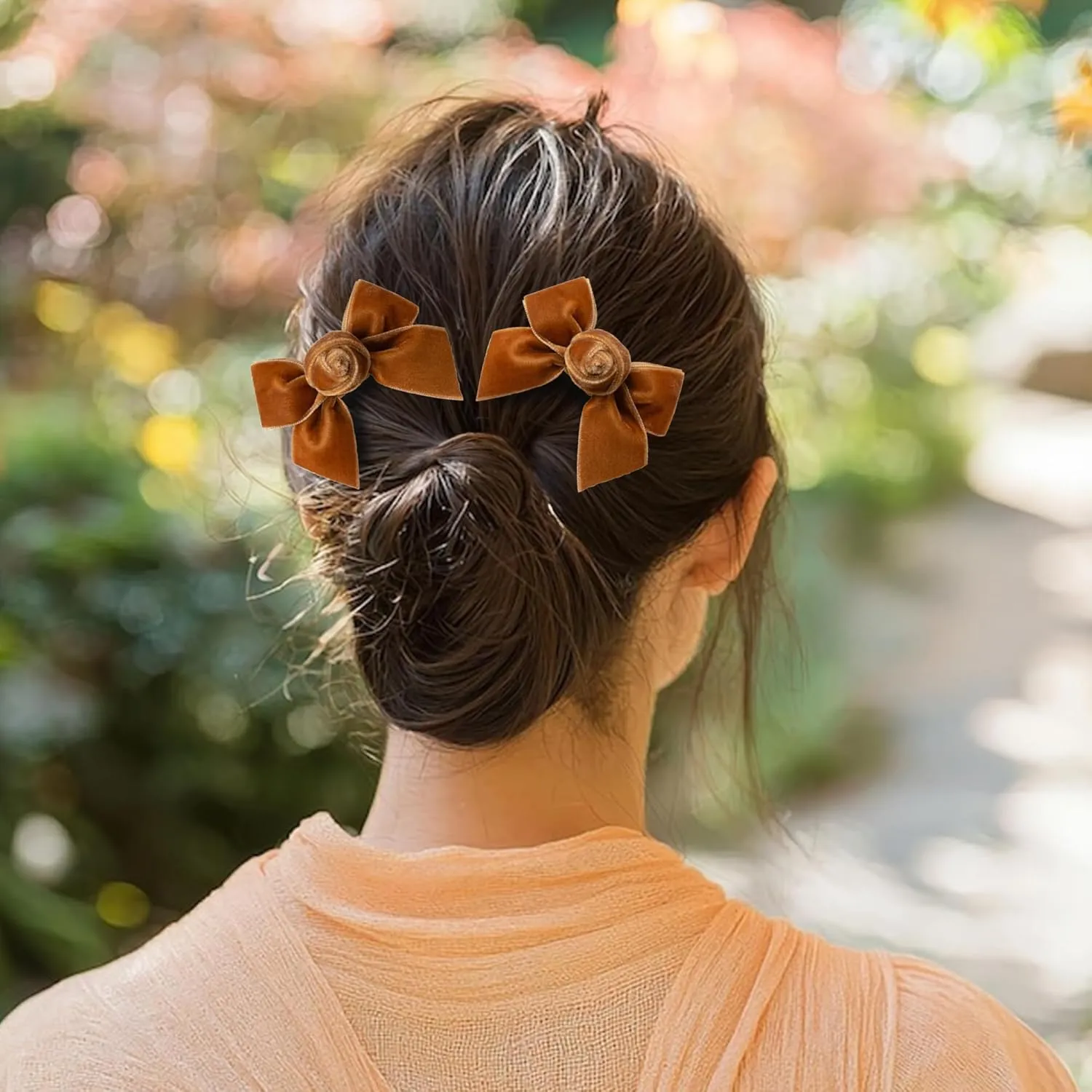 Rosette Velvet Double Clip Set - Caramel | Elegant Velvet Hair Clips with Hand-Crafted Rosette Accents | Secure Alligator Clips for Timeless Style | Perfect for Special Occasions & Everyday Wear