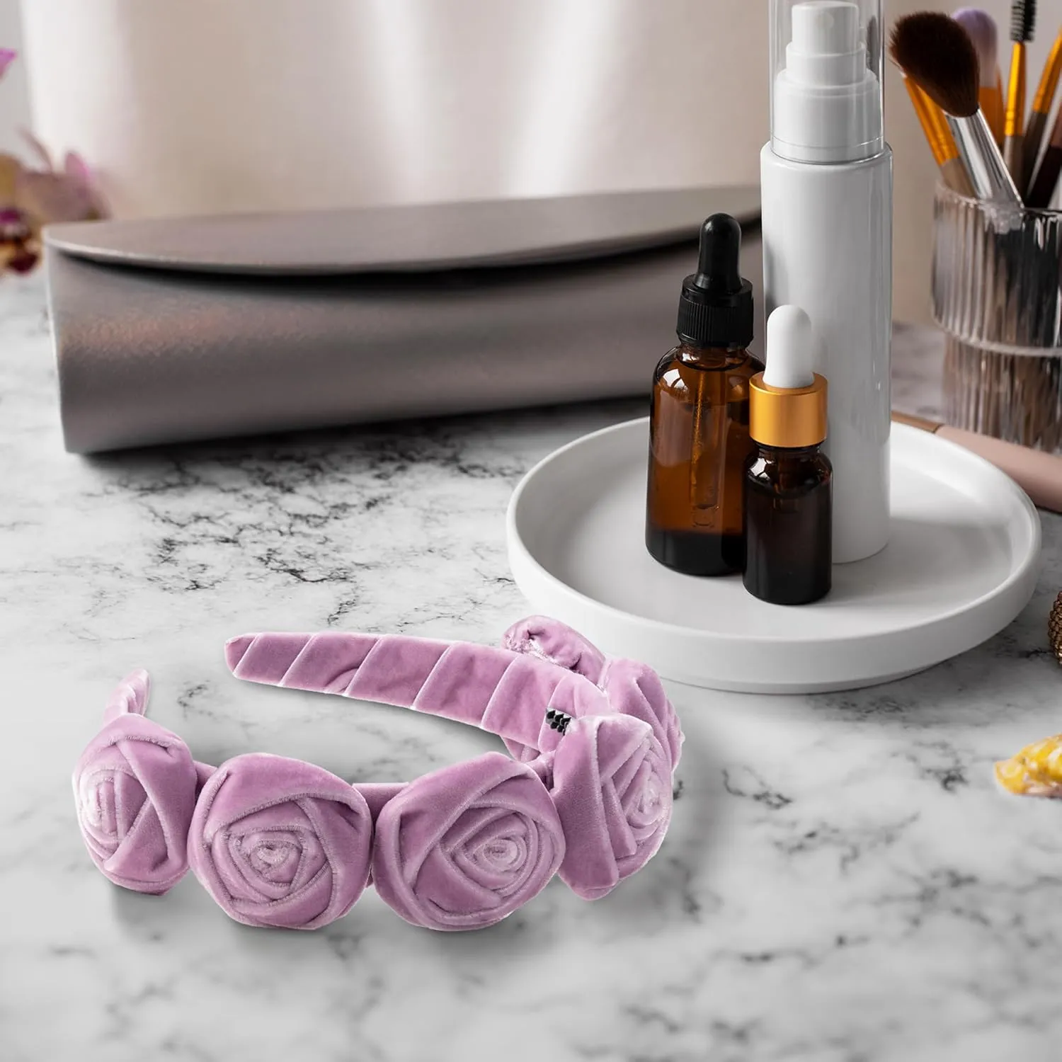 Rosette Velvet Headband - Lavender | Elegant Soft Velvet Accessory with Hand-Crafted Rosettes | Comfortable & Secure Fit with Rubberized Teeth | Perfect for Special Occasions & Everyday Wear
