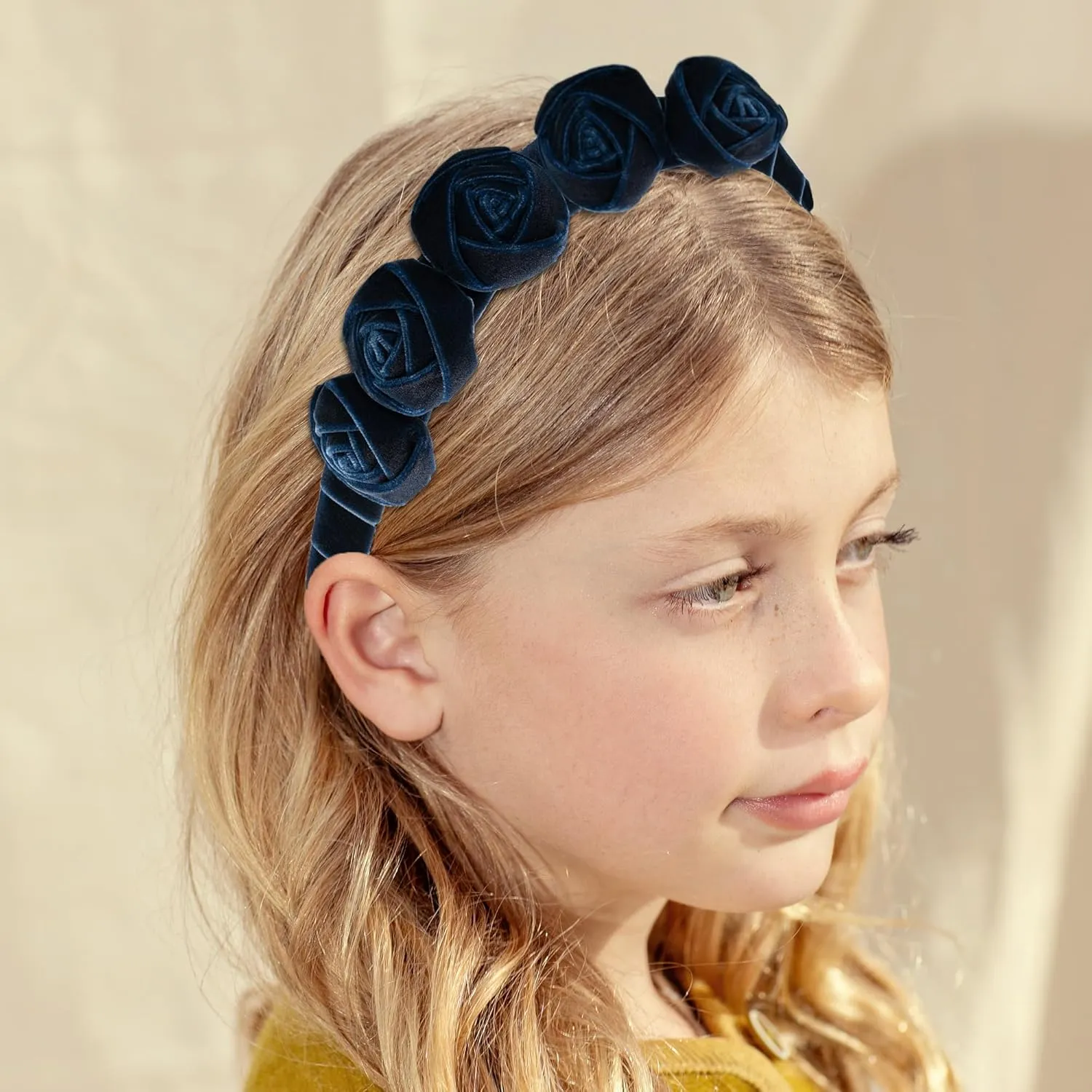Rosette Velvet Headband - Navy | Elegant Soft Velvet Accessory with Hand-Crafted Rosettes | Comfortable & Secure Fit with Rubberized Teeth | Perfect for Special Occasions & Everyday Wear