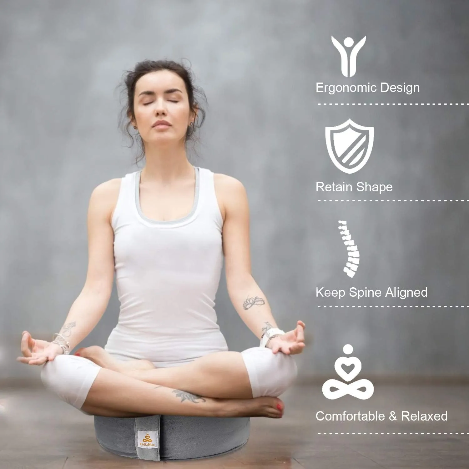 Round Velvet Meditation Pillow D=13"/16" H=5.5" Yoga Bolster Floor Pouf Zafu Buckwheat Meditation Cushion for Sitting on Floor,Removable Organic Cotton Cover Kneeling Pillow