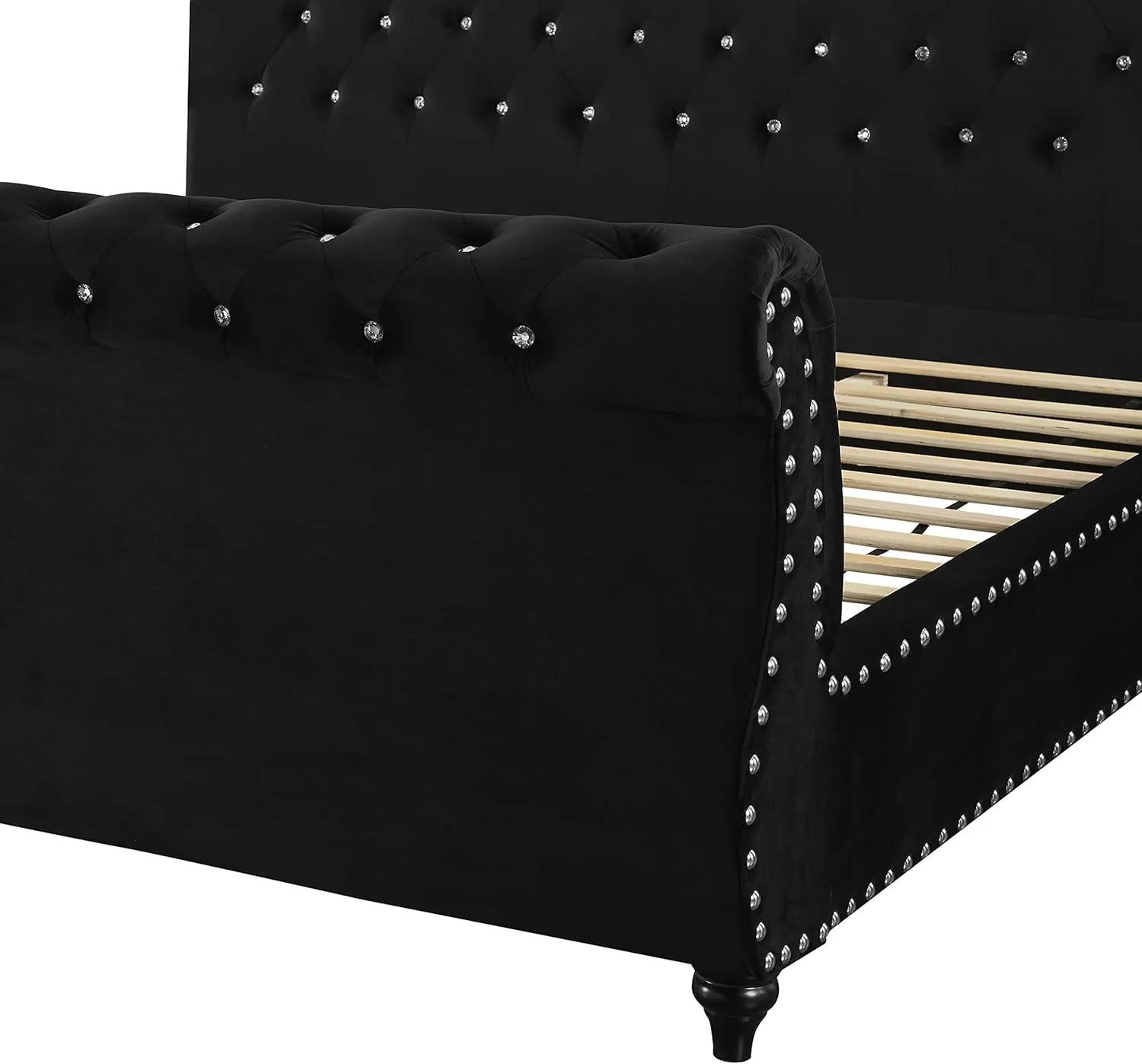 Roundhill Furniture Evora Velvet Upholstered Button Tufted, King, Black