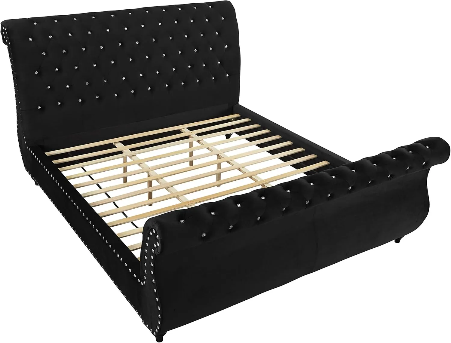 Roundhill Furniture Evora Velvet Upholstered Button Tufted, King, Black