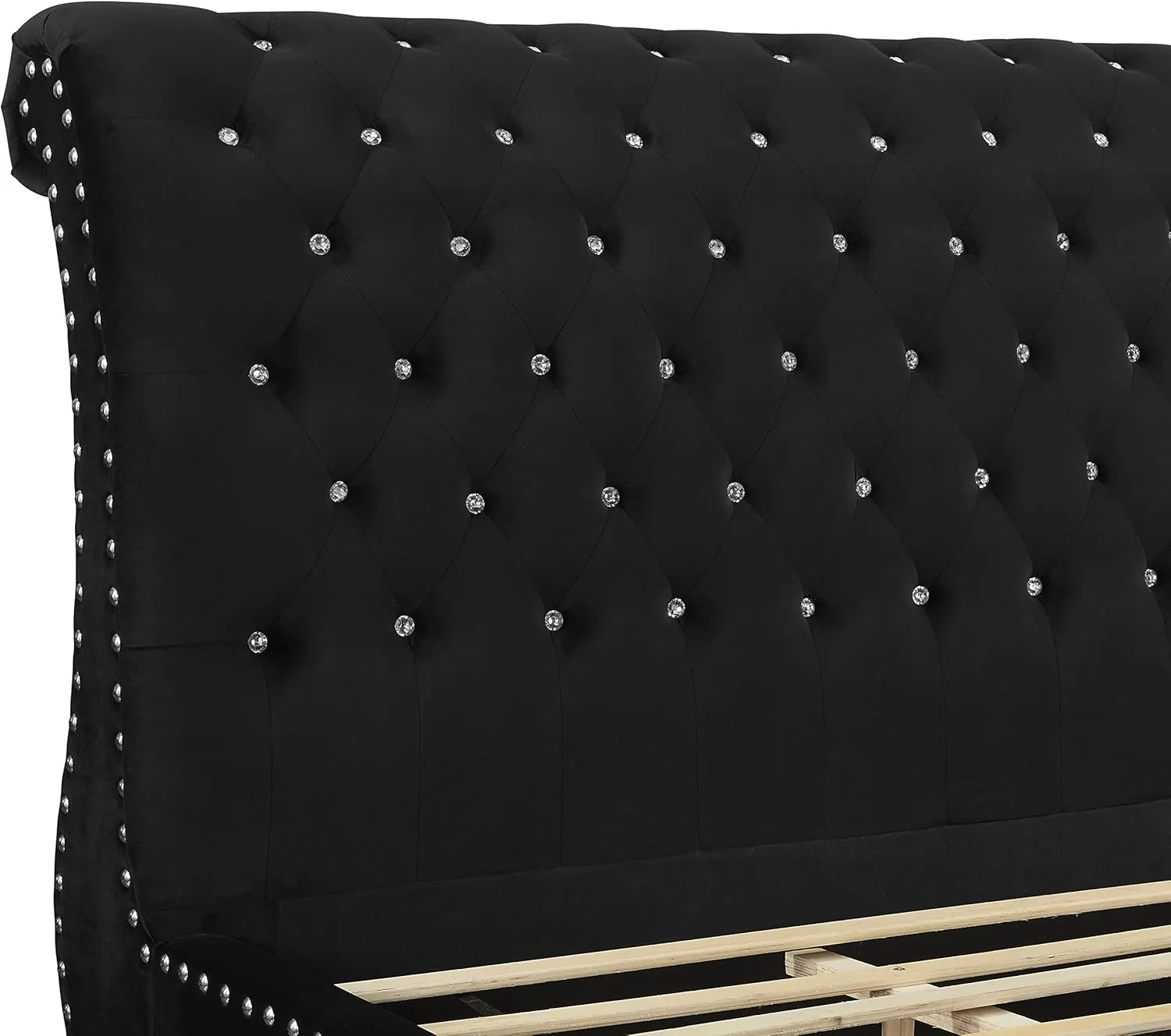 Roundhill Furniture Evora Velvet Upholstered Button Tufted, King, Black