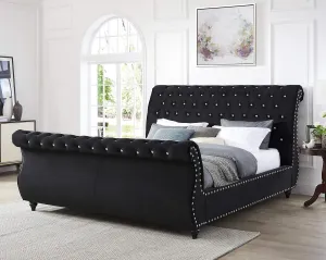 Roundhill Furniture Evora Velvet Upholstered Button Tufted, King, Black
