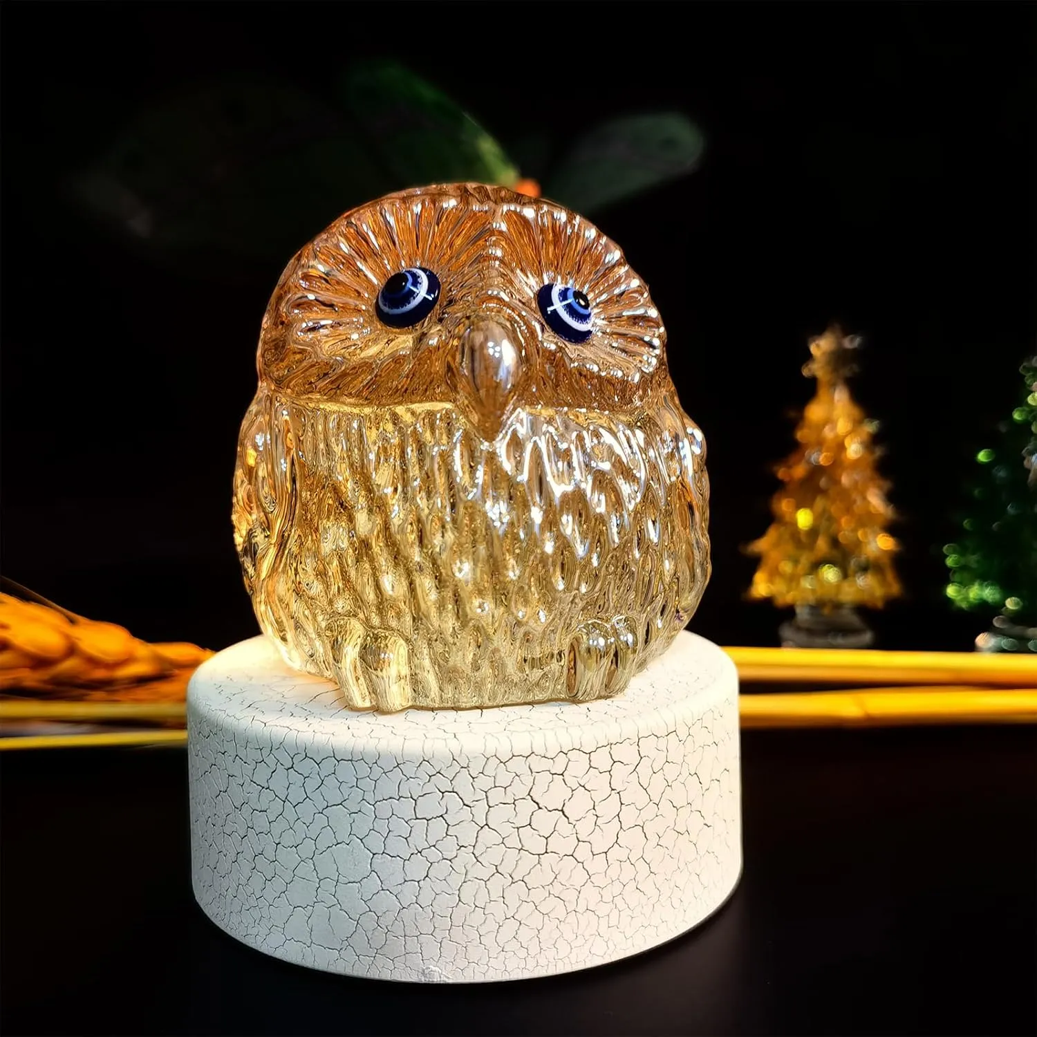 Royce Crystal Owl Night Light - Home Decor Accents Figurines for Office, Gifts for Owl Lovers