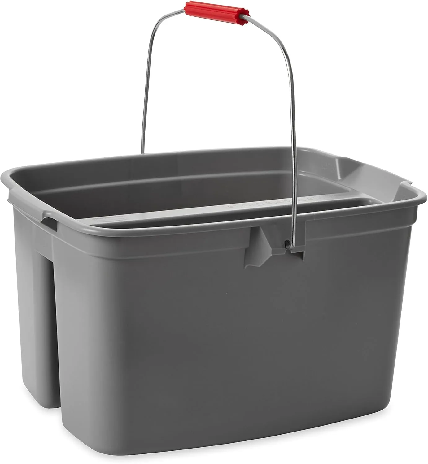 Rubbermaid Commercial Products Double Pail Plastic Bucket for Cleaning Easy to Carry 19 Quart Gray Cleaning Caddy Supplies Organizer with Handle for Bathroom/Kitchen