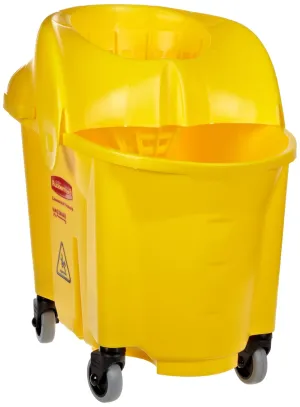 Rubbermaid Commercial Products WaveBrake 35 QT Institution Bucket and Wringer Combo on Wheels, No Metal, Yellow, for Professional/Janitorial Heavy-Duty Use in Institutional Facilities