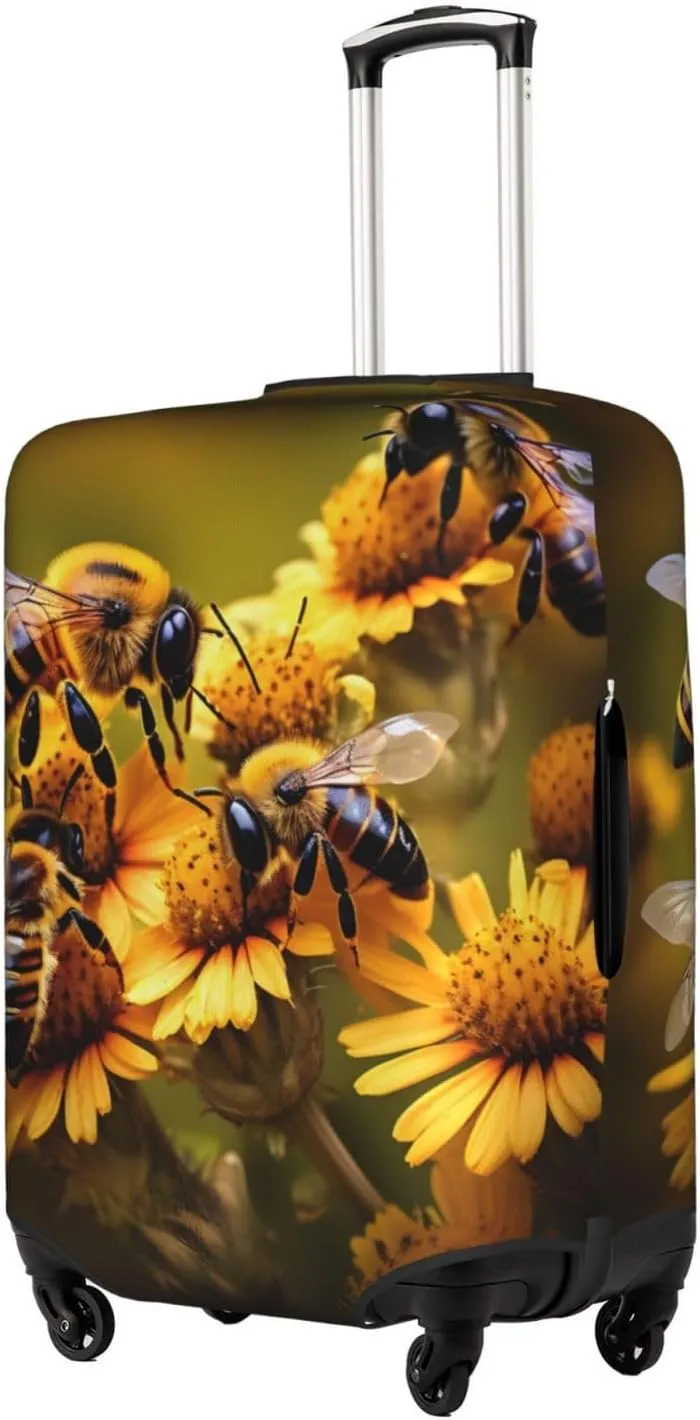 Rural Honey Bees Flowers Travel Luggage Cover Suitcase Protector Fits 18-22 Inch Luggage,Anti Scratch Dirt Covers