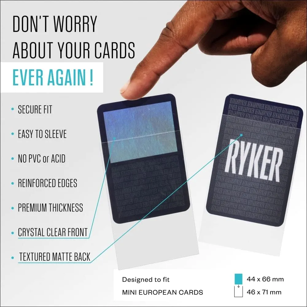 Ryker Mini European Board Game Sleeves Card Protectors (3 Pack, Clear, 44x68 mm, 300 Sleeves)