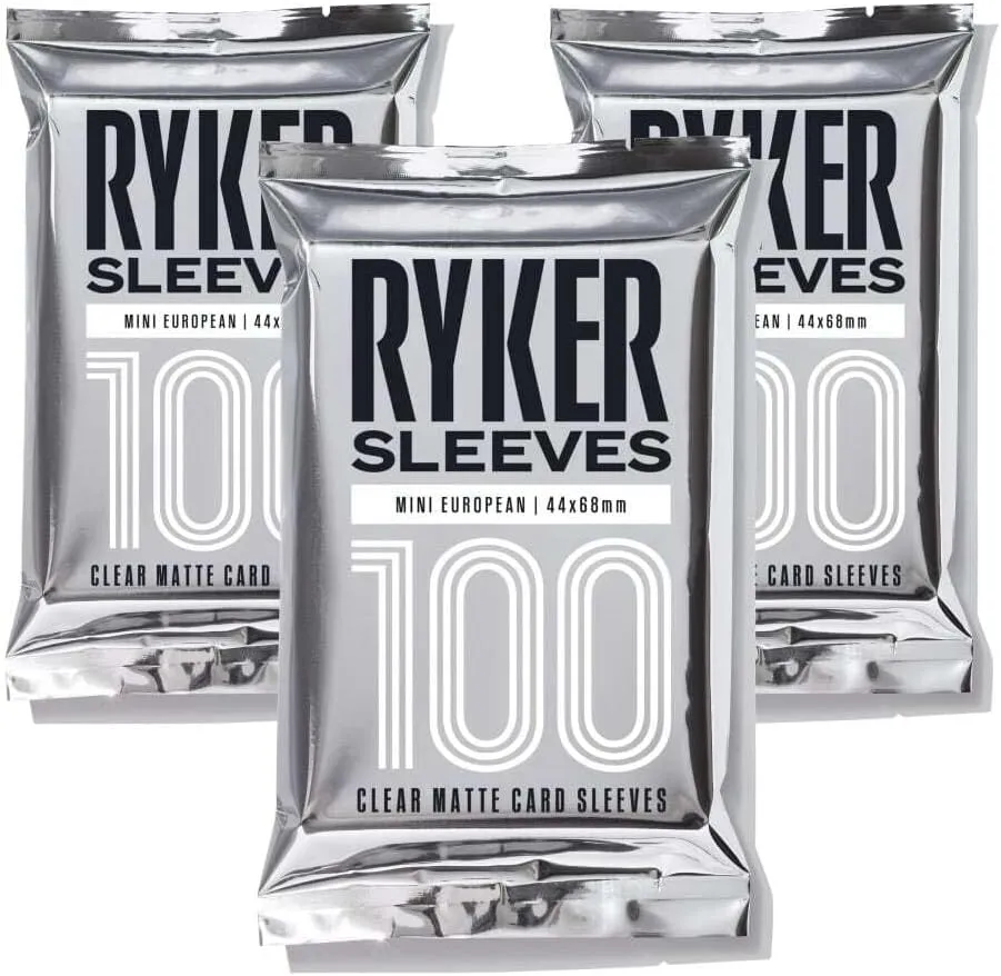 Ryker Mini European Board Game Sleeves Card Protectors (3 Pack, Clear, 44x68 mm, 300 Sleeves)