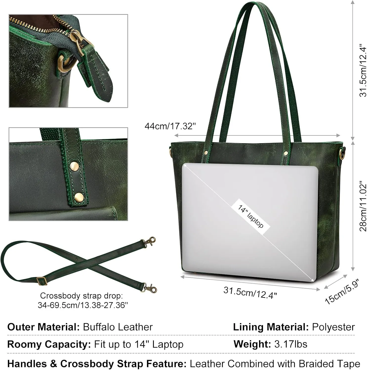 S-ZONE Women Vintage Genuine Leather Tote Bag Large Shoulder Purse Work Handbag
