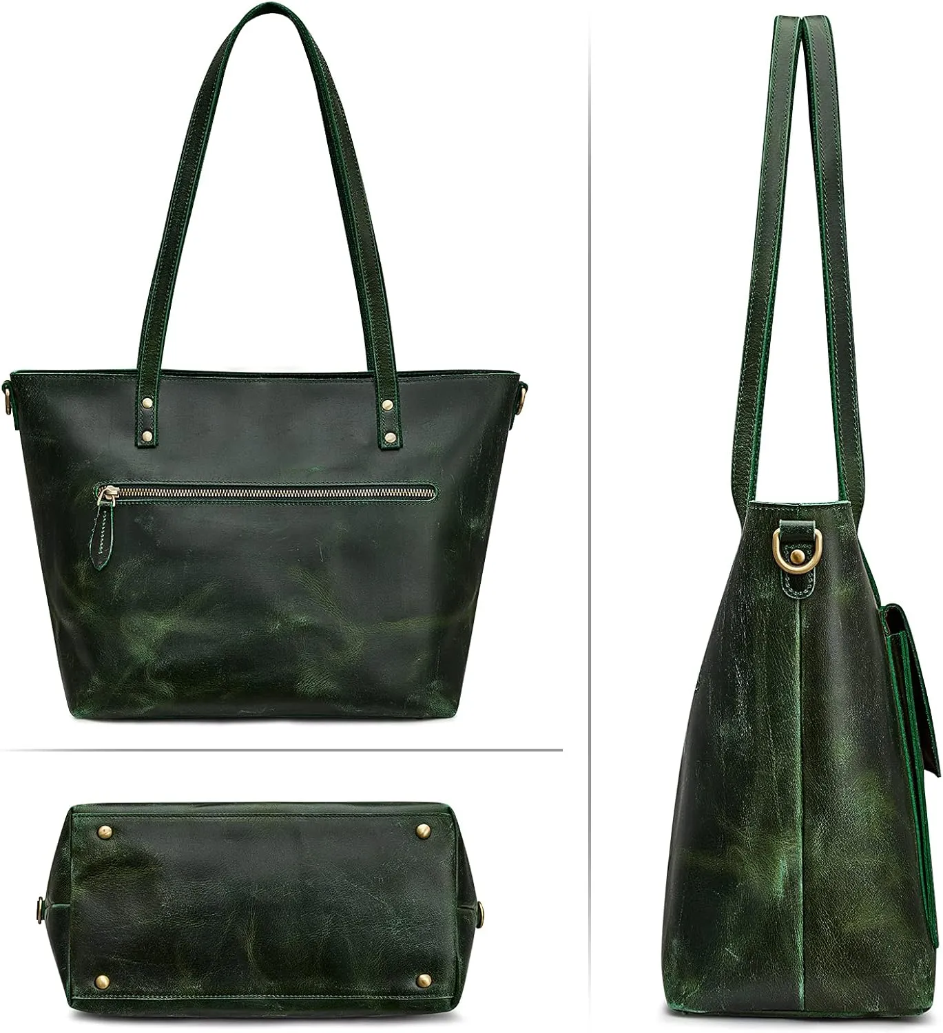 S-ZONE Women Vintage Genuine Leather Tote Bag Large Shoulder Purse Work Handbag