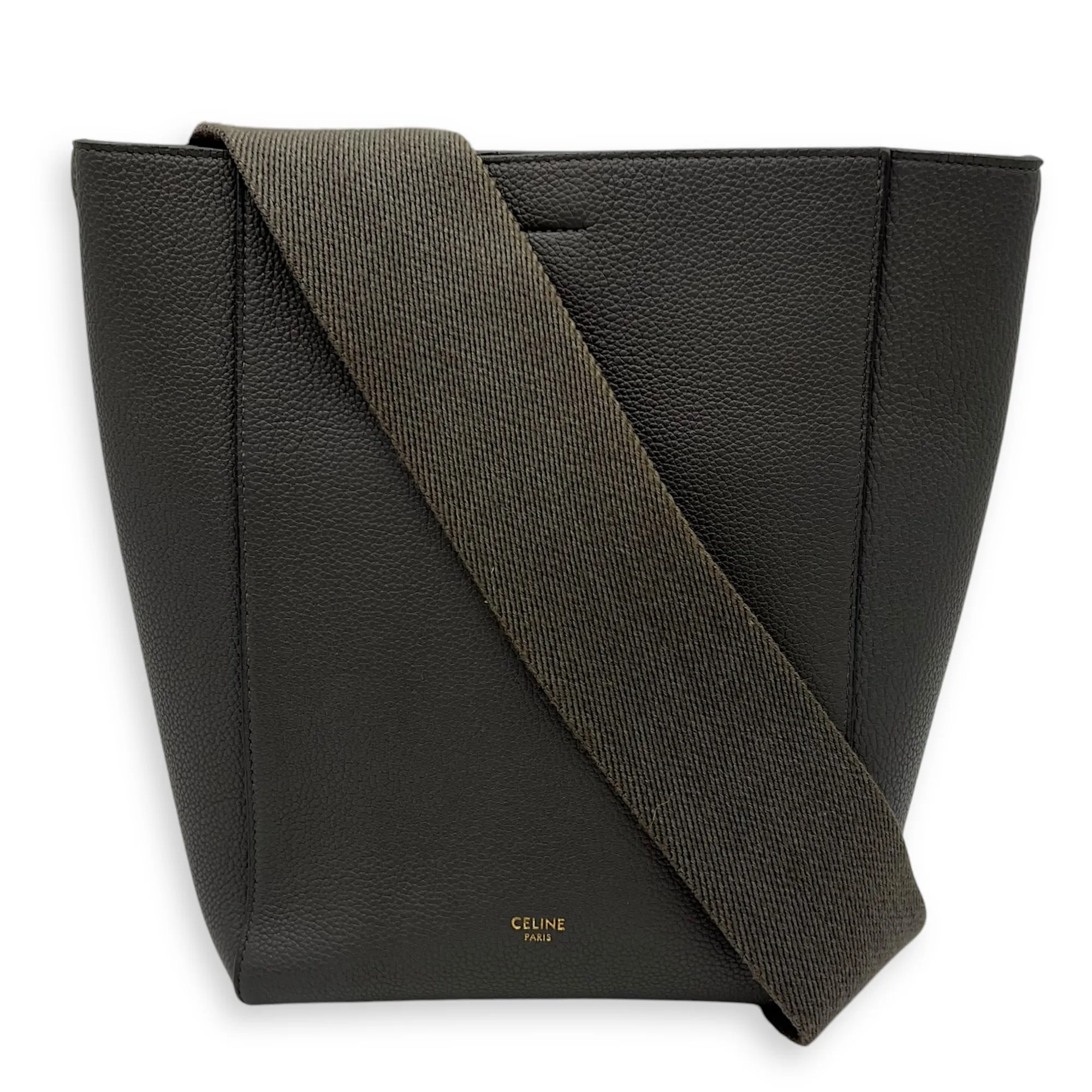 Sangle Bucket Bag Grey in Calfskin, Gold hardware
