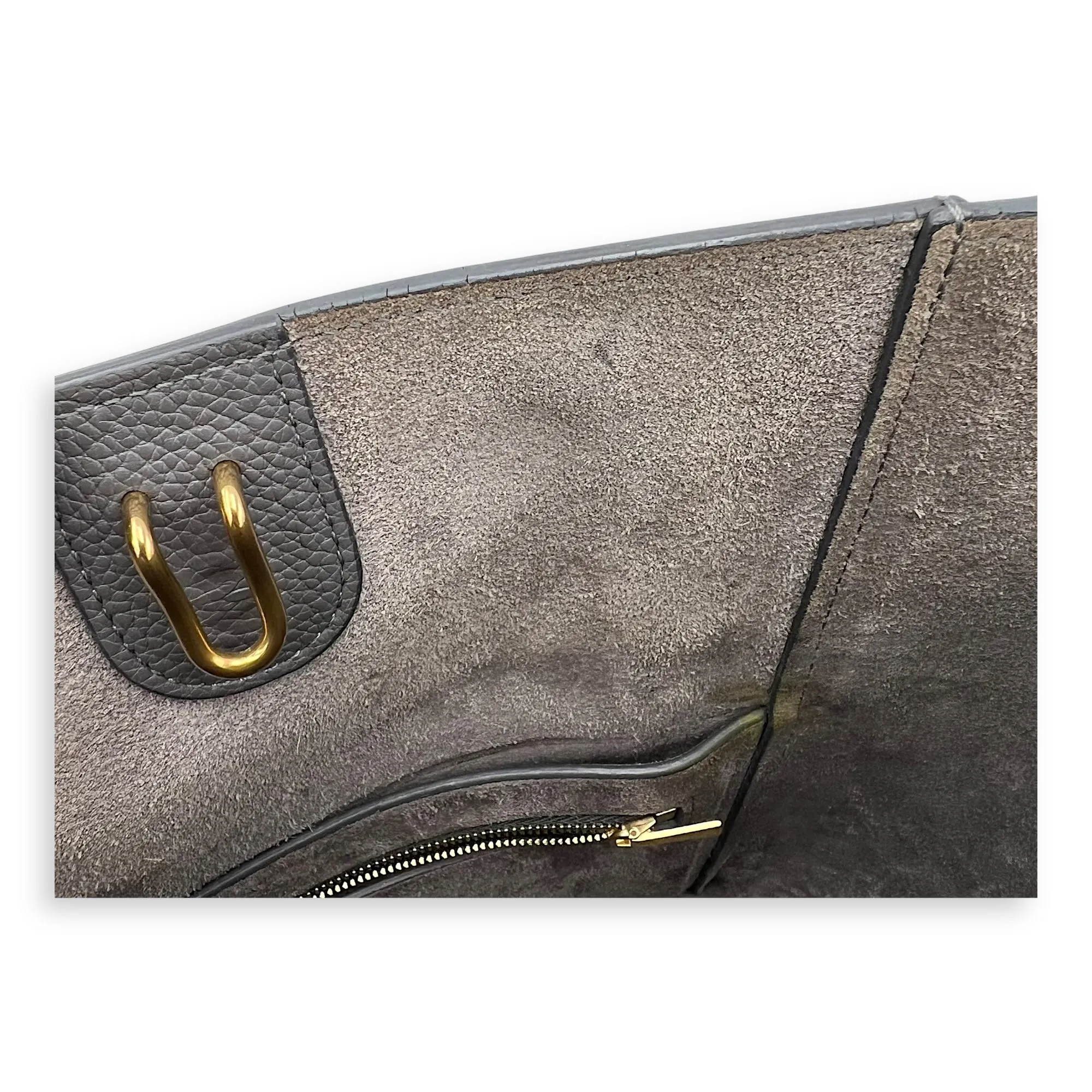 Sangle Bucket Bag Grey in Calfskin, Gold hardware