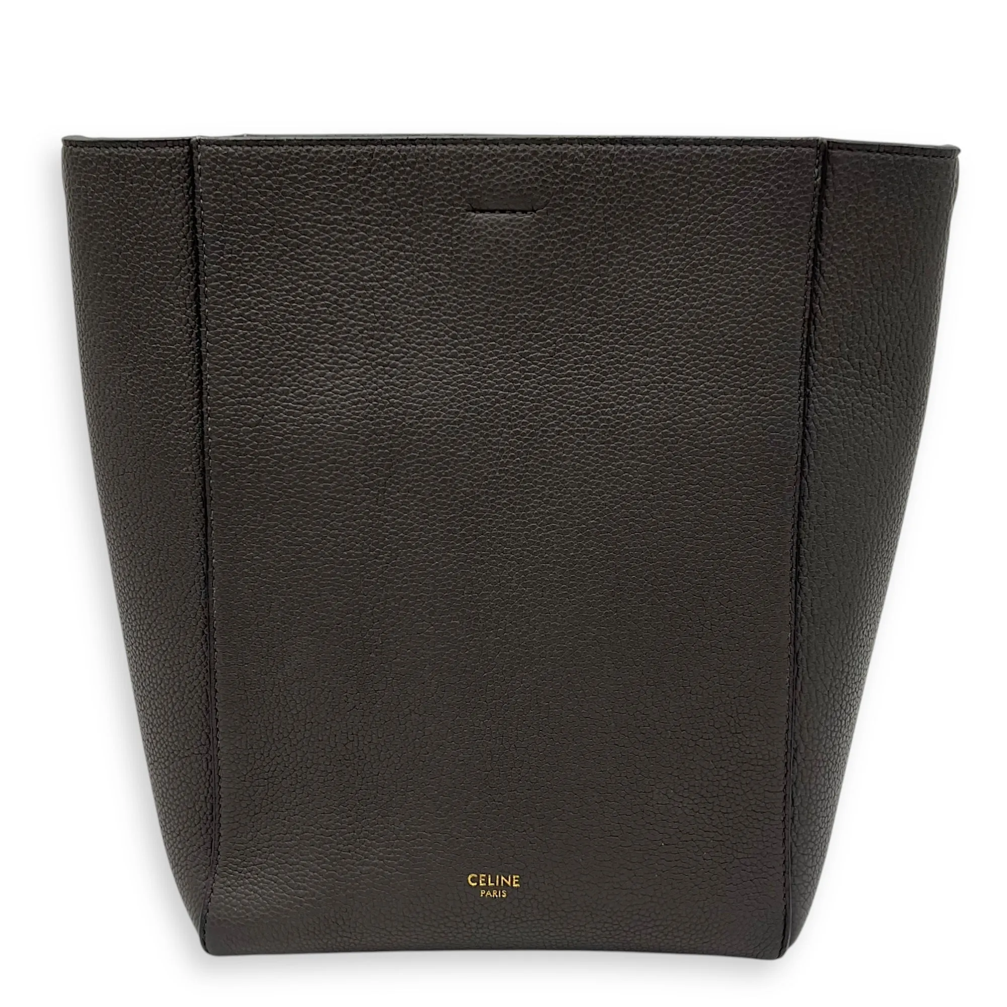 Sangle Bucket Bag Grey in Calfskin, Gold hardware