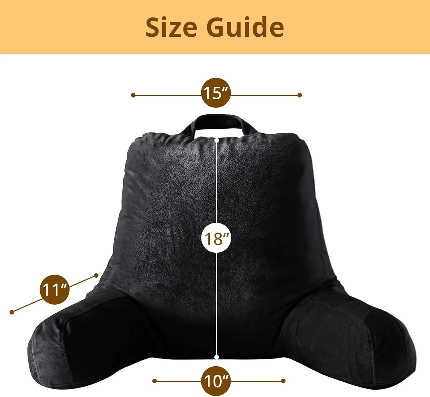 Sasttie Reading Pillow, Velvet Back Pillow for Bed Sitting Up, Adult Back-Rest Support Cushion with Arms for Sit Up on Couch, Sofa, and Floor, Dorm Essentials, Reading Accessories, Black