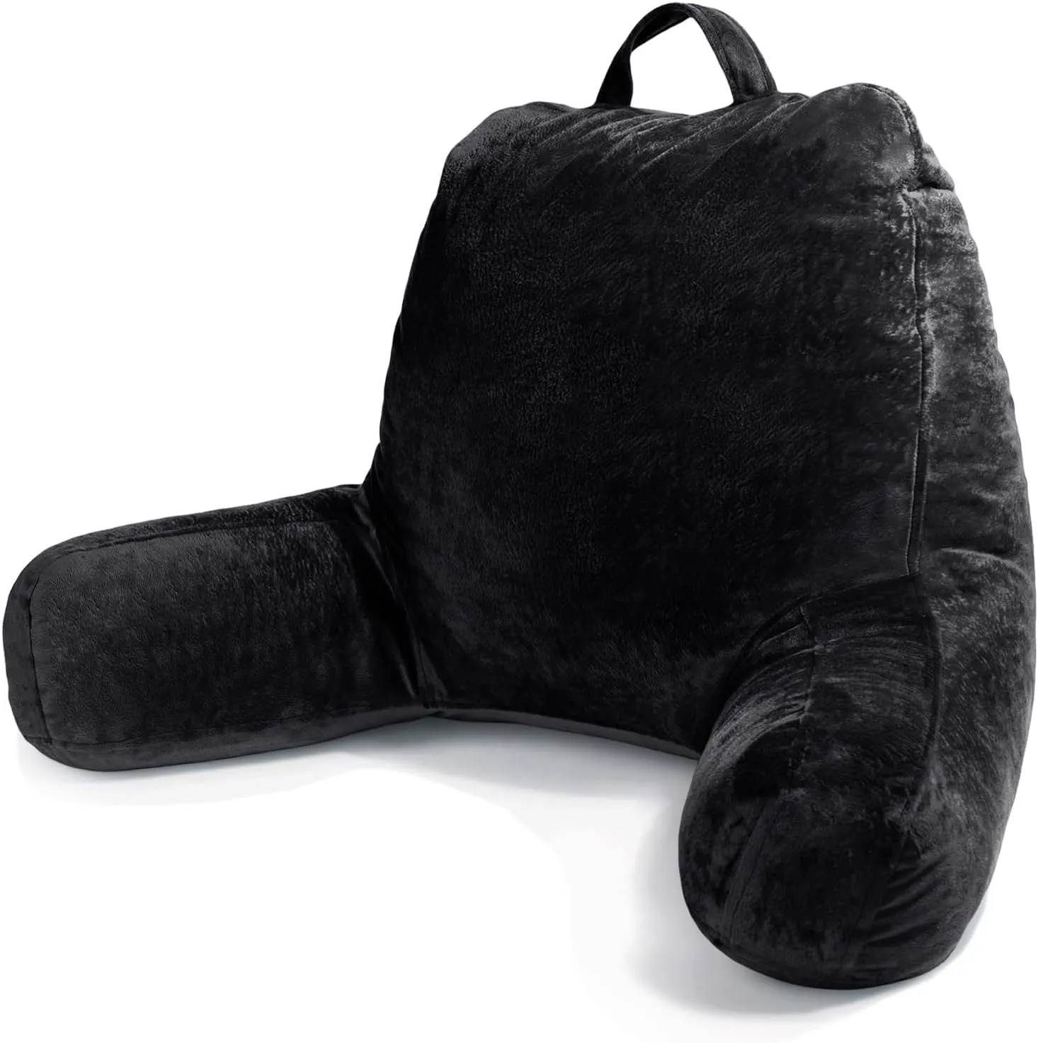 Sasttie Reading Pillow, Velvet Back Pillow for Bed Sitting Up, Adult Back-Rest Support Cushion with Arms for Sit Up on Couch, Sofa, and Floor, Dorm Essentials, Reading Accessories, Black