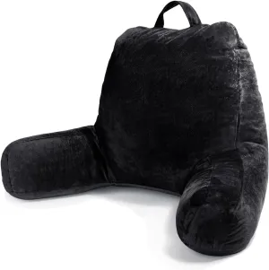 Sasttie Reading Pillow, Velvet Back Pillow for Bed Sitting Up, Adult Back-Rest Support Cushion with Arms for Sit Up on Couch, Sofa, and Floor, Dorm Essentials, Reading Accessories, Black
