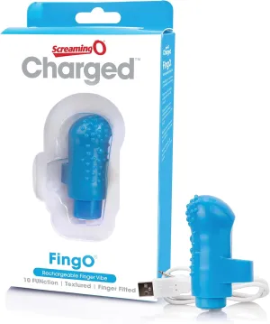 Screaming O Charged FingO Vooom – Blue Finger Vibe – Waterproof, Discreet Mini Clitoral Toy for Women – 10-Function Bullet Massager