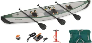 Sea Eagle TC16 Inflatable 16’ High Pressure Drop Stitch Travel Canoe-Wood Web Seats, Pump, Bag and Optional Paddles for Lakes, Rivers & Bays-Easy to Transport, Pack & Stow