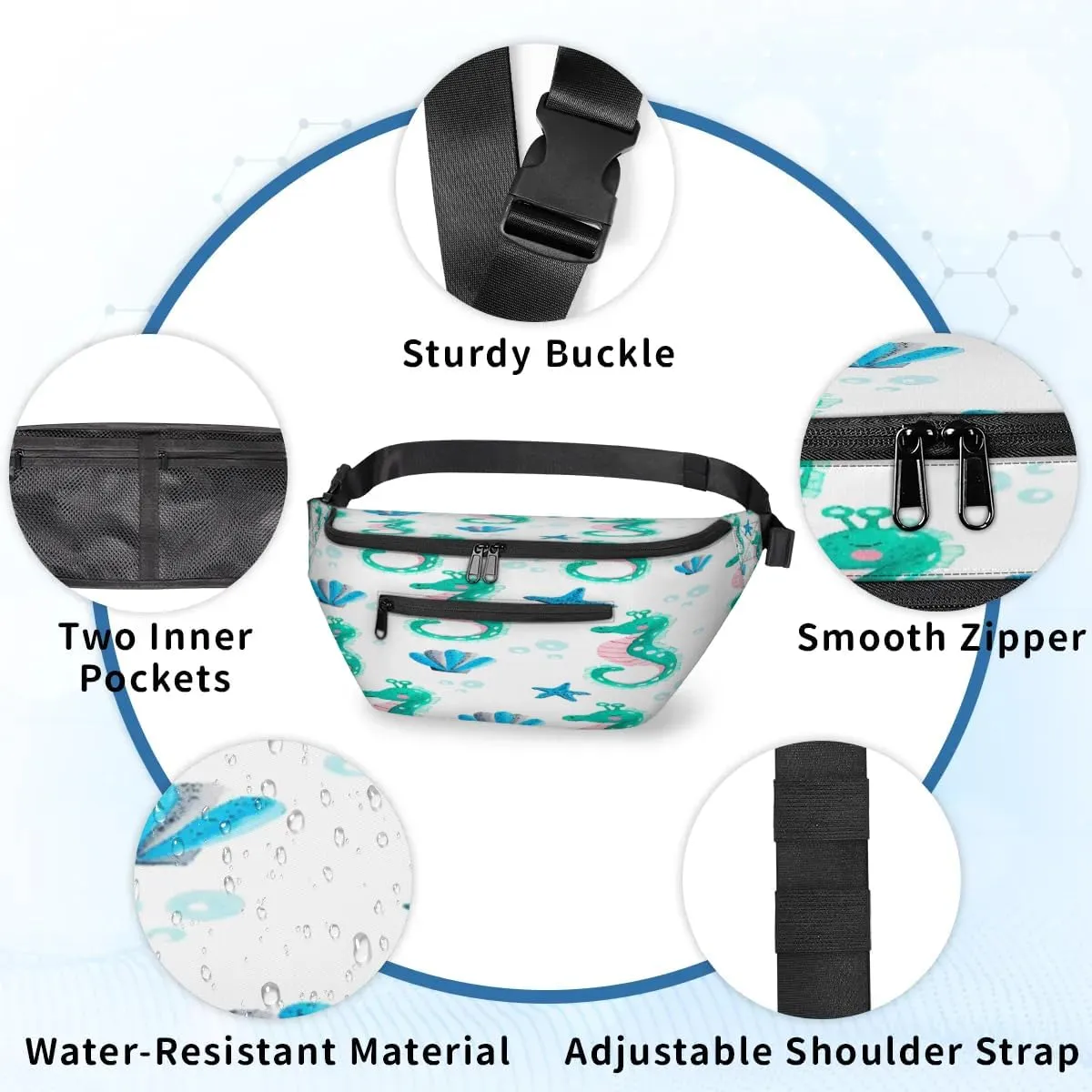 Seahorses Paint Crossbody Sling Bag for Women Men Crossbody Backpack with 4 Zipper Pockets Fanny Pack Shoulder Casual Daypack for Travel Running Hiking Cycling