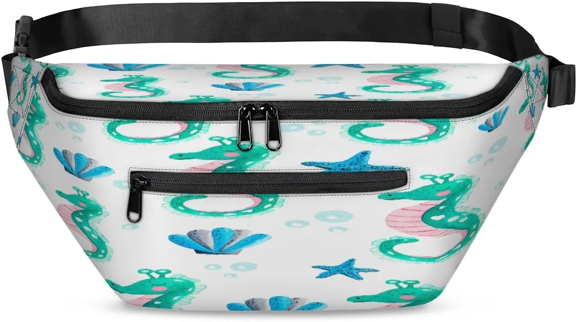 Seahorses Paint Crossbody Sling Bag for Women Men Crossbody Backpack with 4 Zipper Pockets Fanny Pack Shoulder Casual Daypack for Travel Running Hiking Cycling