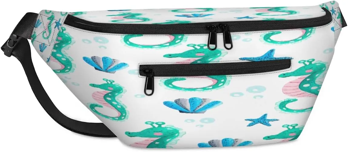 Seahorses Paint Crossbody Sling Bag for Women Men Crossbody Backpack with 4 Zipper Pockets Fanny Pack Shoulder Casual Daypack for Travel Running Hiking Cycling