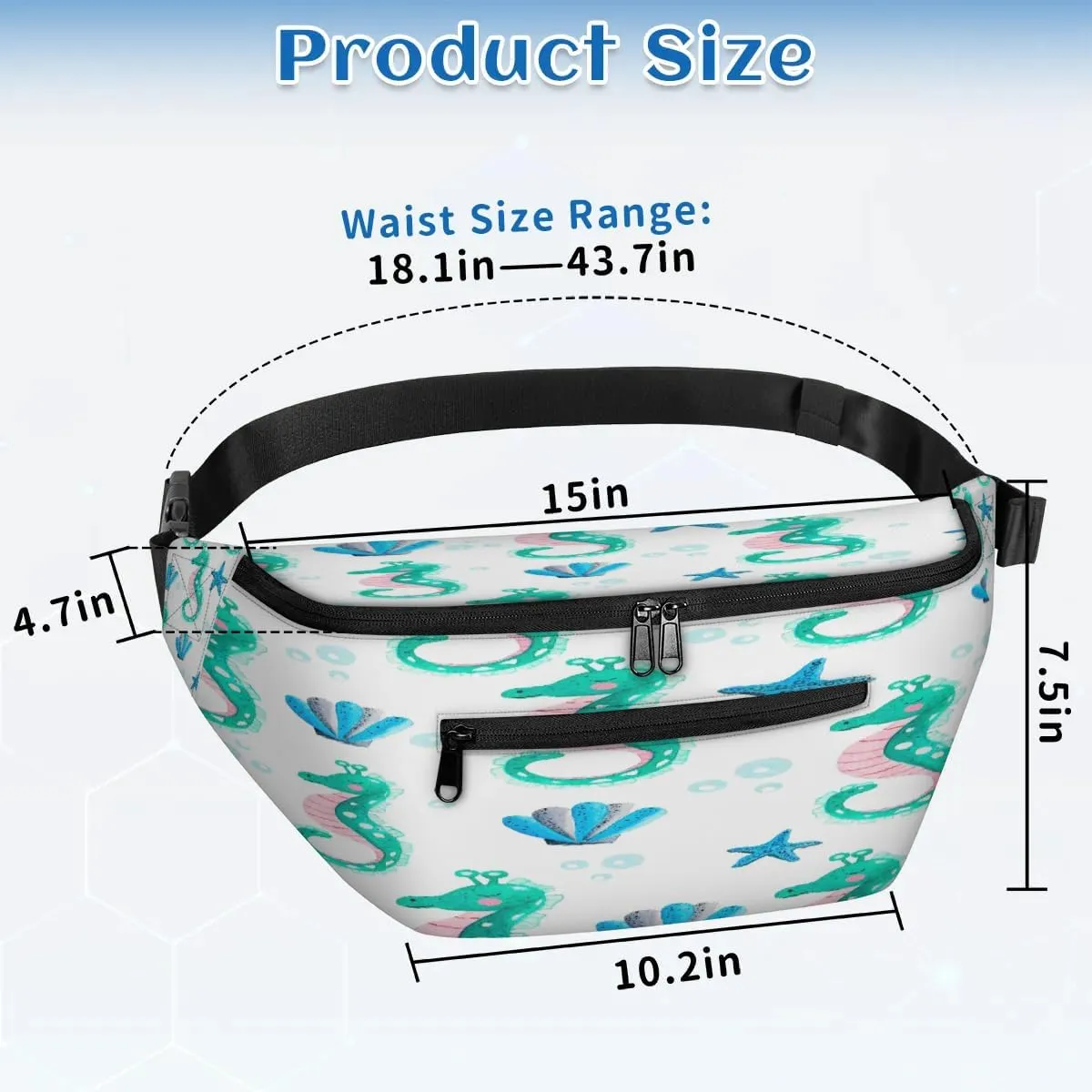Seahorses Paint Crossbody Sling Bag for Women Men Crossbody Backpack with 4 Zipper Pockets Fanny Pack Shoulder Casual Daypack for Travel Running Hiking Cycling
