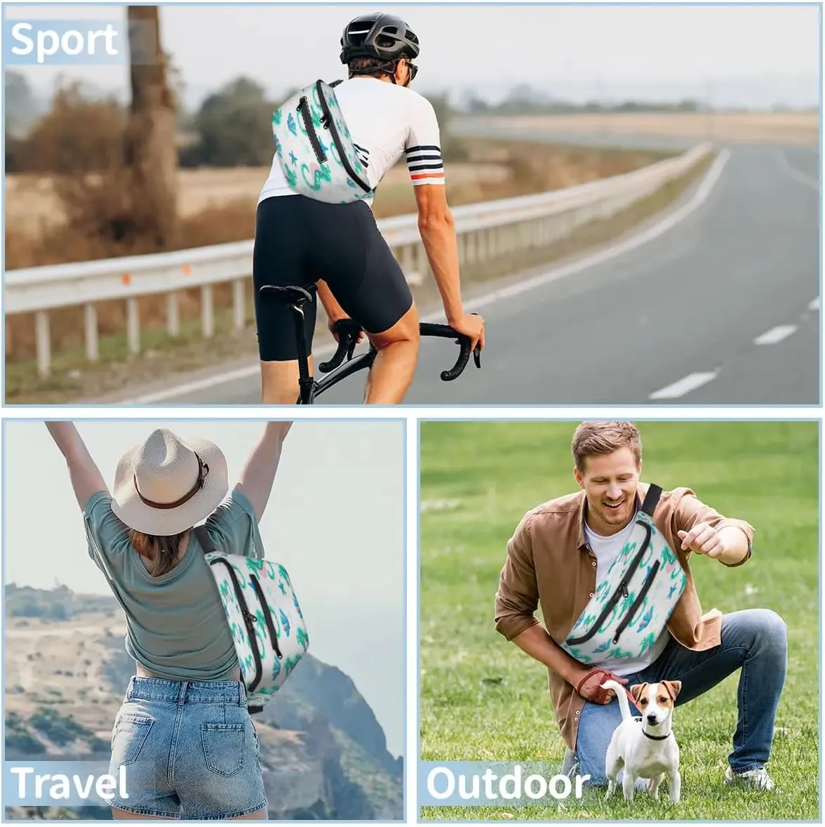 Seahorses Paint Crossbody Sling Bag for Women Men Crossbody Backpack with 4 Zipper Pockets Fanny Pack Shoulder Casual Daypack for Travel Running Hiking Cycling