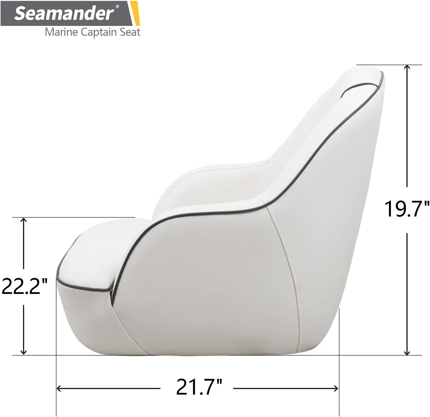 Seamander Captains Chair, Pontoon Captain Seat 19.7H x 22.2L x 21.7D inches, Injection Molded Plastic Frame, Plush Foam Padding, Marine Grade Vinyl, 5x5 or 5x12 inch Mounting Pattern(White/Dark Grey)