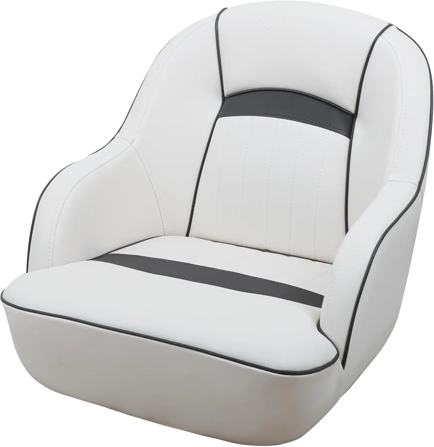Seamander Captains Chair, Pontoon Captain Seat 19.7H x 22.2L x 21.7D inches, Injection Molded Plastic Frame, Plush Foam Padding, Marine Grade Vinyl, 5x5 or 5x12 inch Mounting Pattern(White/Dark Grey)