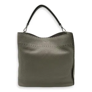 Selleria Anna Grey Bucket Bag in Calfskin, Silver hardware