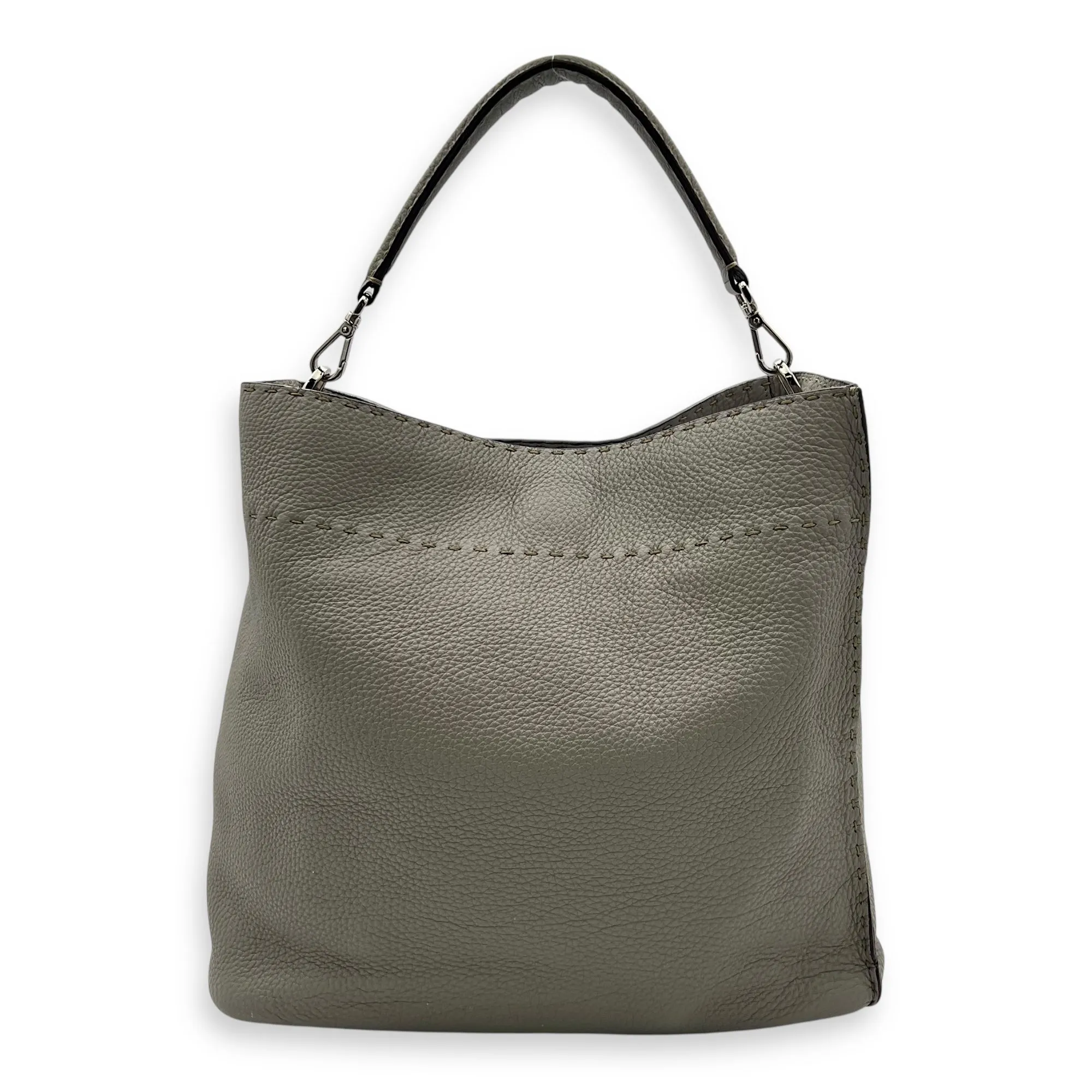 Selleria Anna Grey Bucket Bag in Calfskin, Silver hardware
