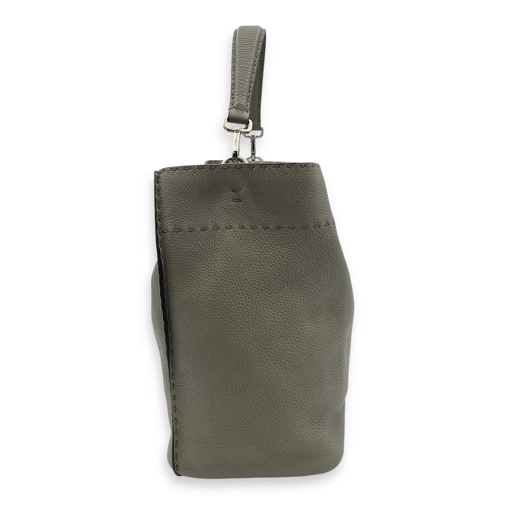 Selleria Anna Grey Bucket Bag in Calfskin, Silver hardware