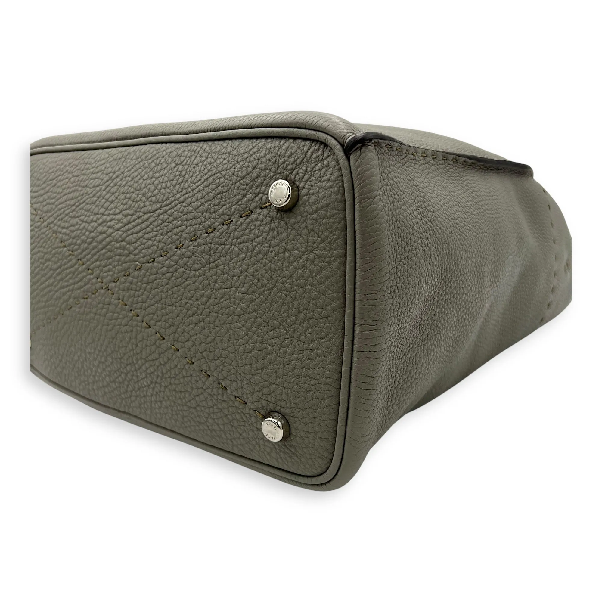 Selleria Anna Grey Bucket Bag in Calfskin, Silver hardware