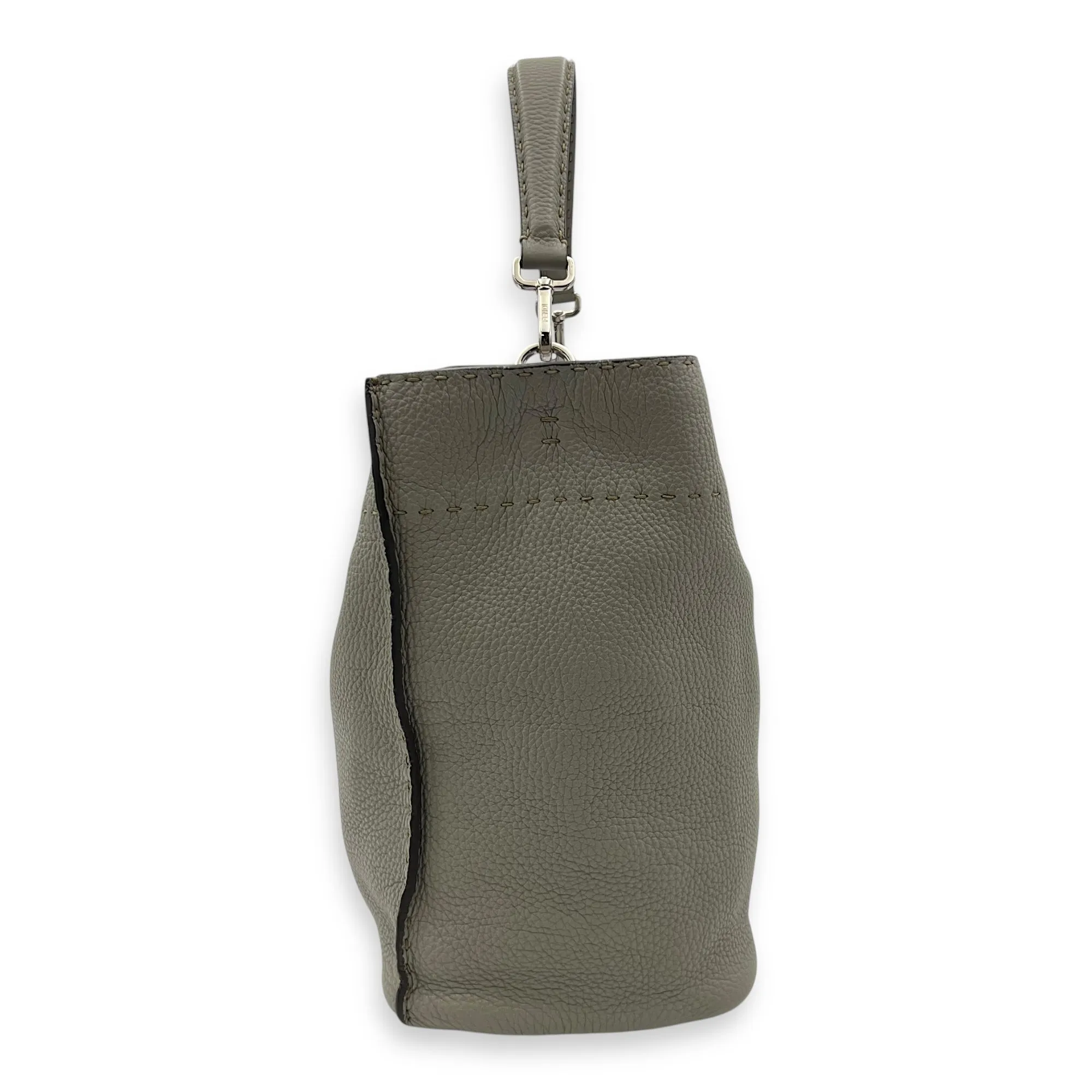 Selleria Anna Grey Bucket Bag in Calfskin, Silver hardware