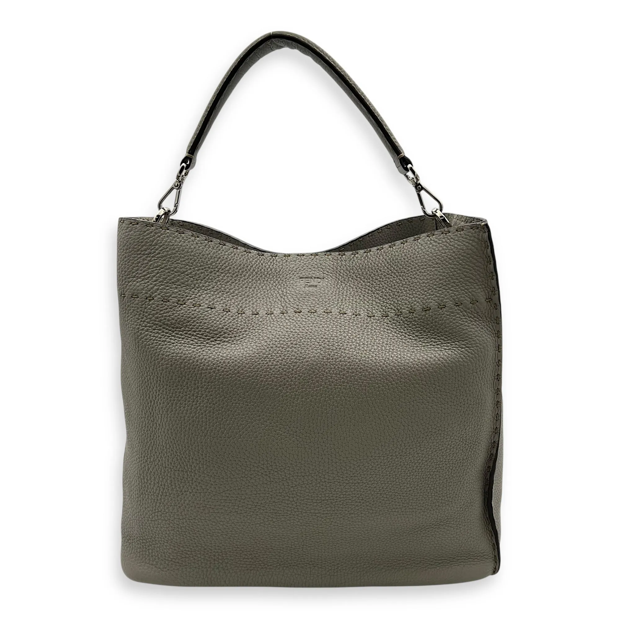 Selleria Anna Grey Bucket Bag in Calfskin, Silver hardware