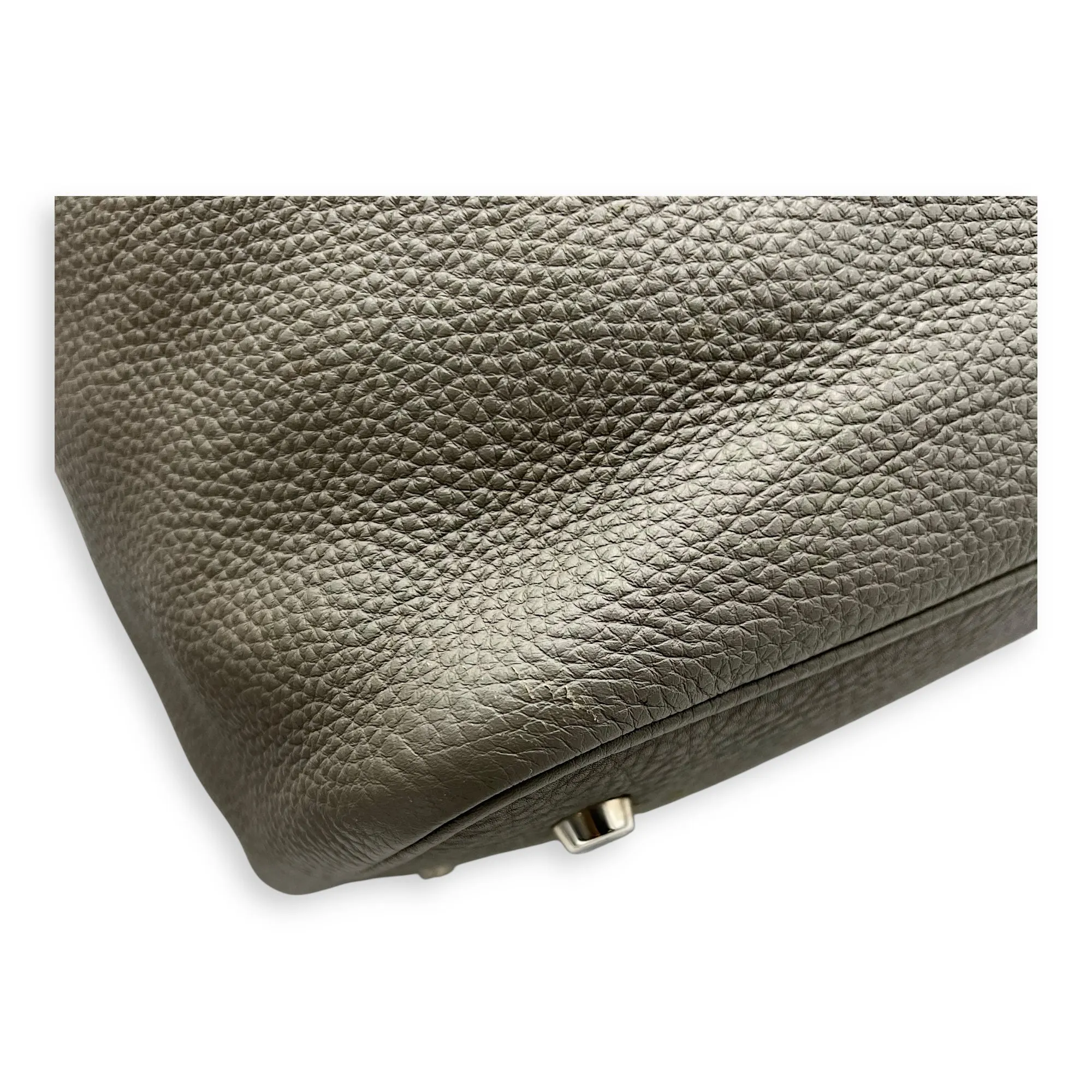 Selleria Anna Grey Bucket Bag in Calfskin, Silver hardware