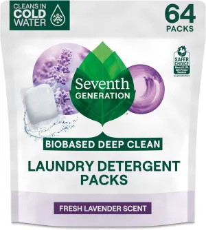 Seventh Generation Laundry Detergent Packs, Lavender, Biobased Deep Clean, EPA Safer Choice Certified, 64 Count