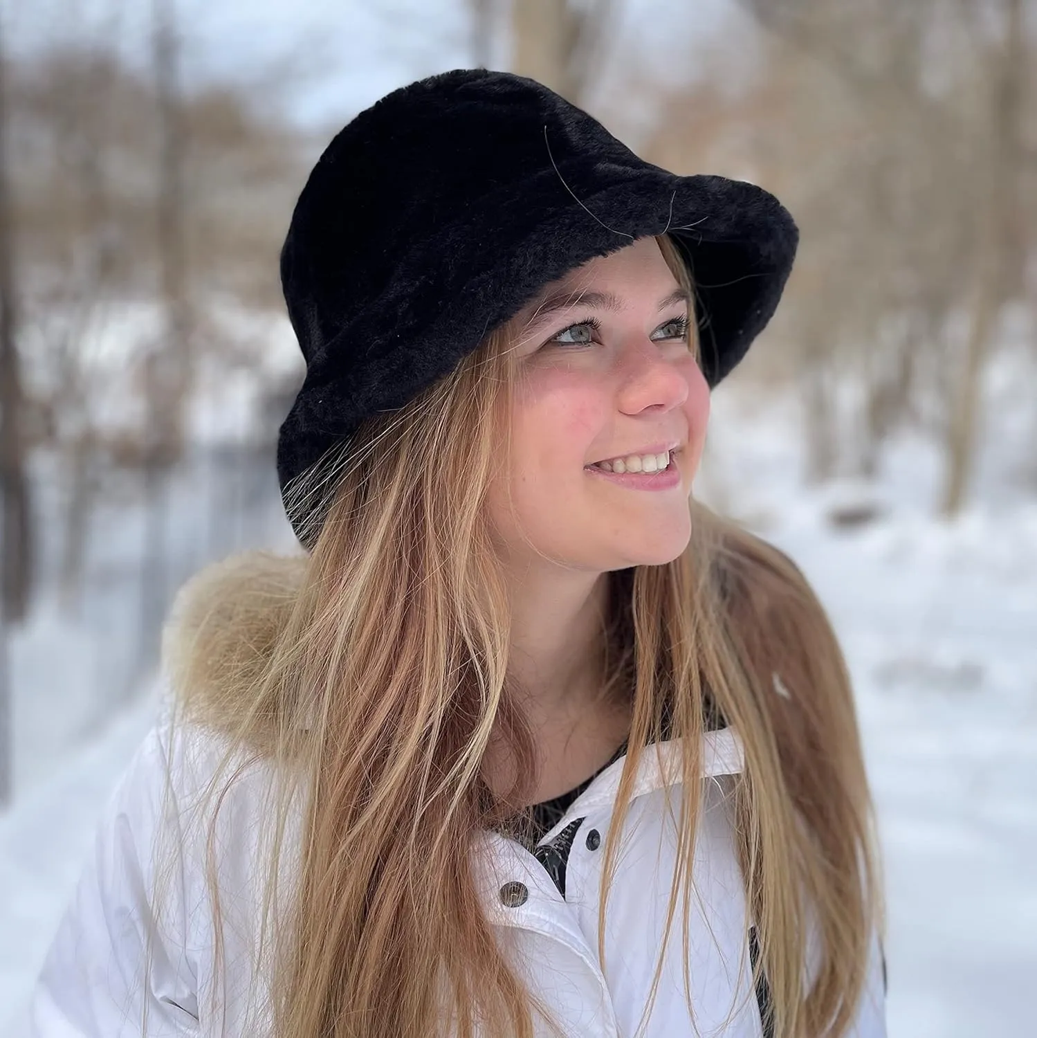 Sherpa Faux Fur Reversible Bucket Hat for Women - Furry Bucket Hat - Sherpa Bucket Hat for Winter