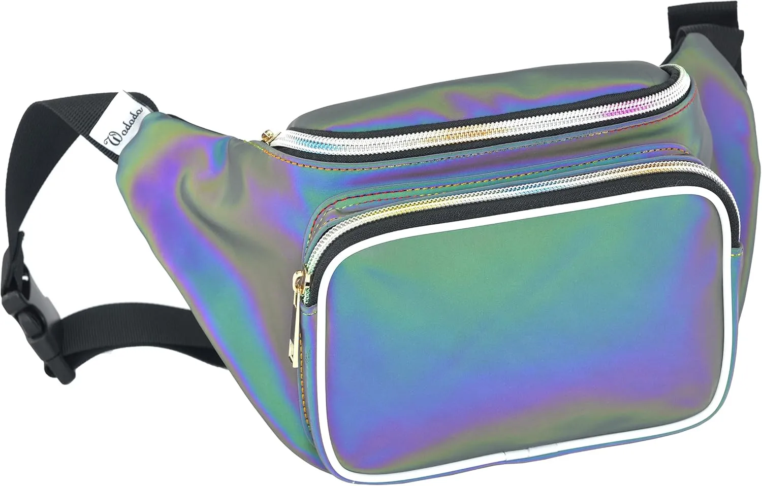 Shiny Neon Fanny Bag for Women Rave Festival Hologram Bum Travel Waist Pack (Black Rave)