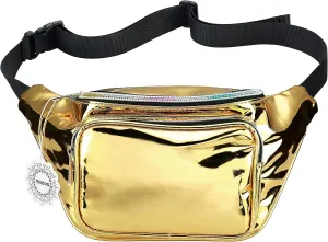 Shiny Neon Fanny Bag for Women Rave Festival Hologram Bum Travel Waist Pack (Gold)