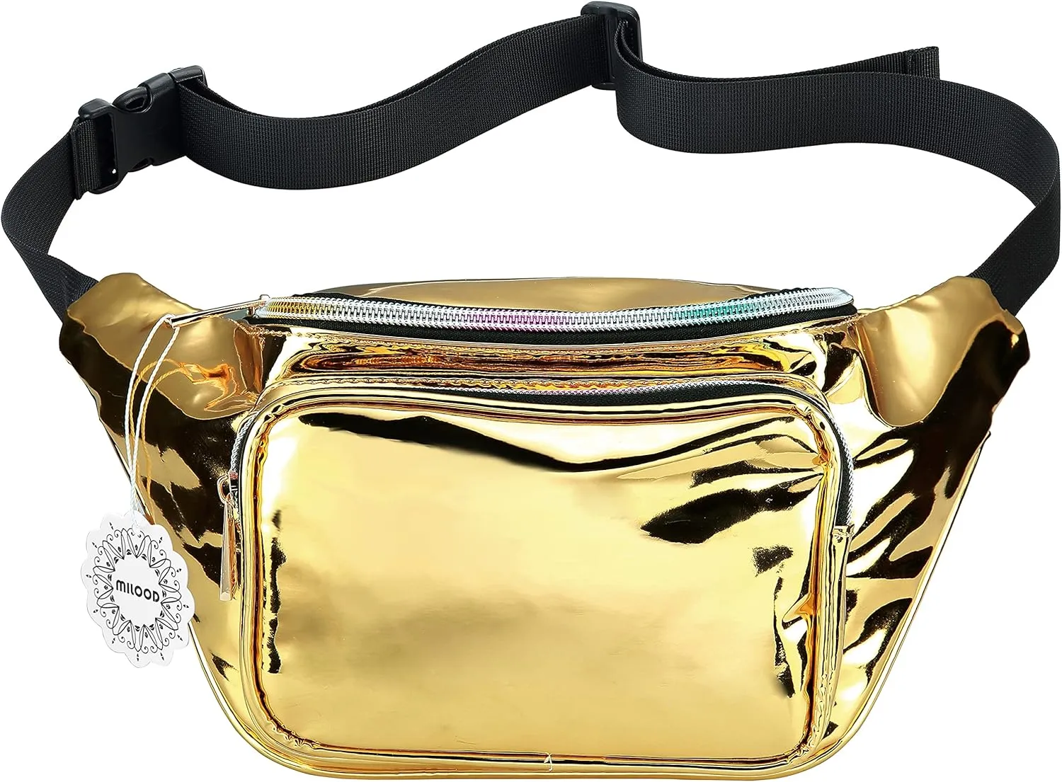 Shiny Neon Fanny Bag for Women Rave Festival Hologram Bum Travel Waist Pack (Gold)