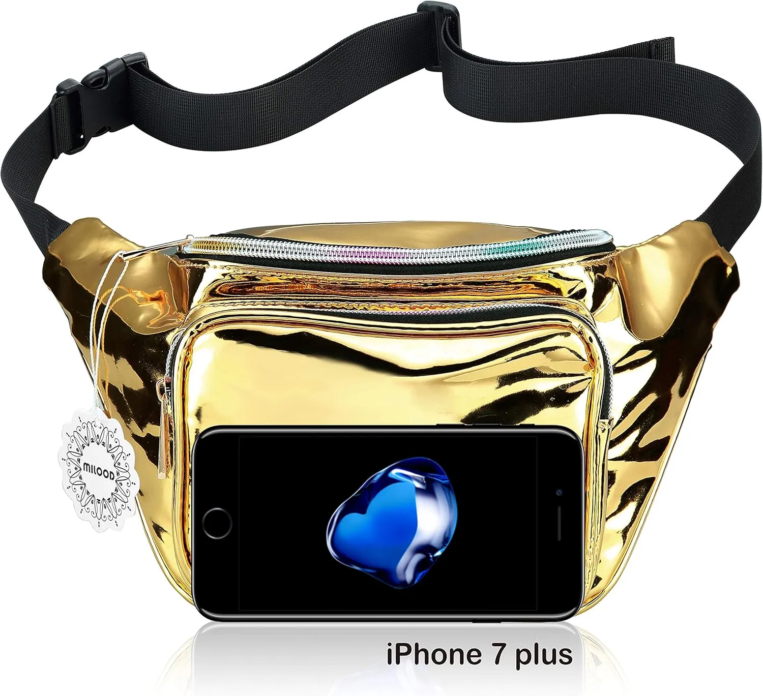 Shiny Neon Fanny Bag for Women Rave Festival Hologram Bum Travel Waist Pack (Gold)