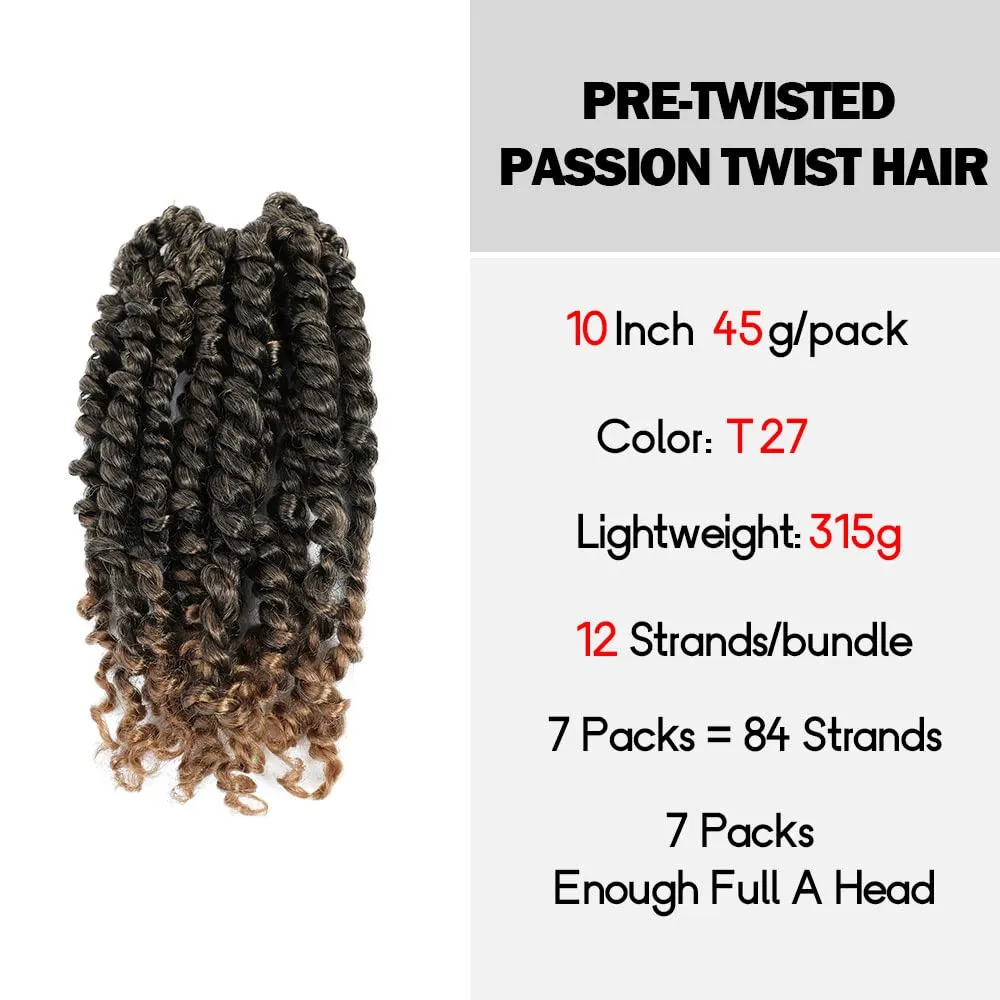 Short Passion Twist Hair 10 Inch Pre-twisted Passion Twists Crochet Hair Ombre Honey Blonde Pre-looped Synthetic Crochet Braids (7 Packs,T27)