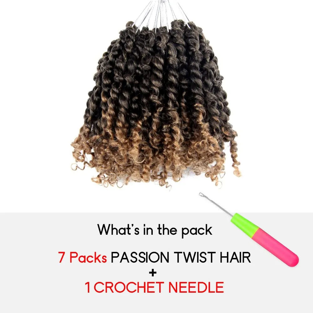 Short Passion Twist Hair 10 Inch Pre-twisted Passion Twists Crochet Hair Ombre Honey Blonde Pre-looped Synthetic Crochet Braids (7 Packs,T27)
