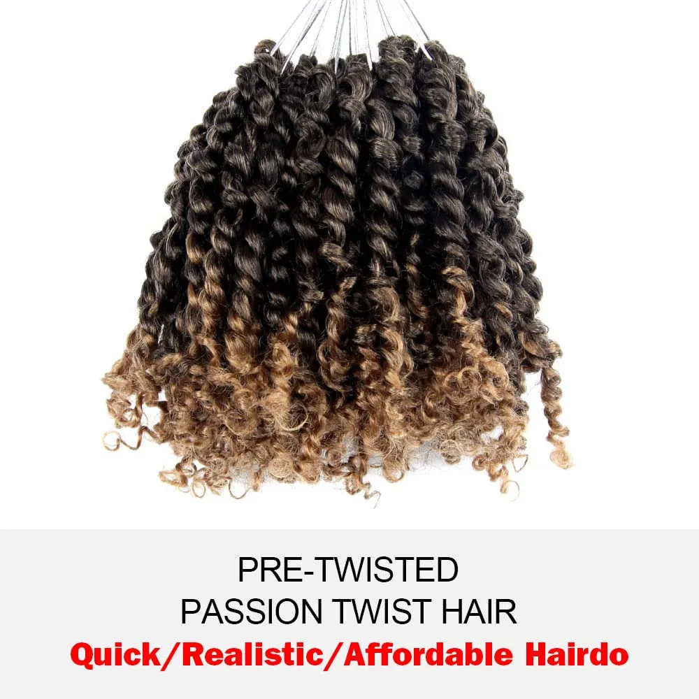 Short Passion Twist Hair 10 Inch Pre-twisted Passion Twists Crochet Hair Ombre Honey Blonde Pre-looped Synthetic Crochet Braids (7 Packs,T27)