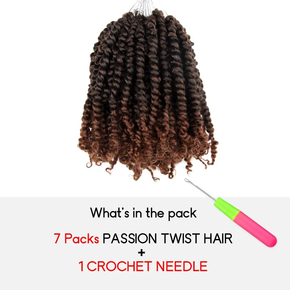 Short Passion Twist Hair 6 Inch Pre-twisted Passion Twists Crochet Hair Ombre Light Brown Pre-looped Synthetic Crochet Braids (7 Packs,T30)