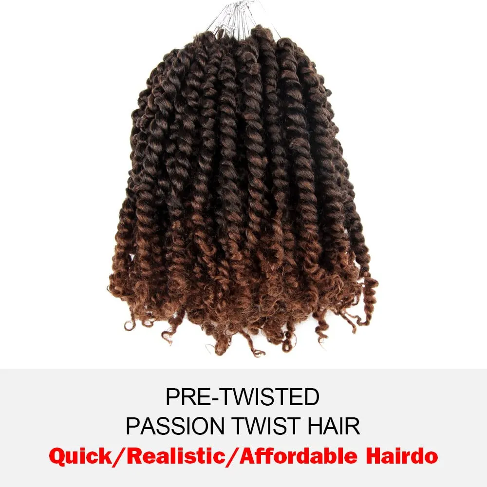 Short Passion Twist Hair 6 Inch Pre-twisted Passion Twists Crochet Hair Ombre Light Brown Pre-looped Synthetic Crochet Braids (7 Packs,T30)